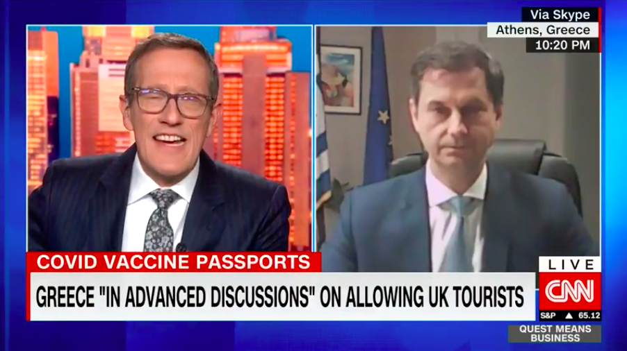Greek Tourism Minister H. Theoharis on CNN, Richard Quest – Quest Means Business | 05/03/21